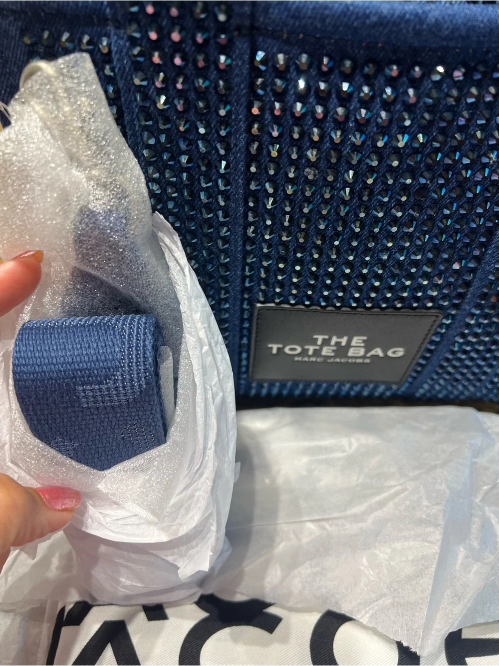 Marc Jacobs Denim Mini Tote with Black Crystal Studs - Blue